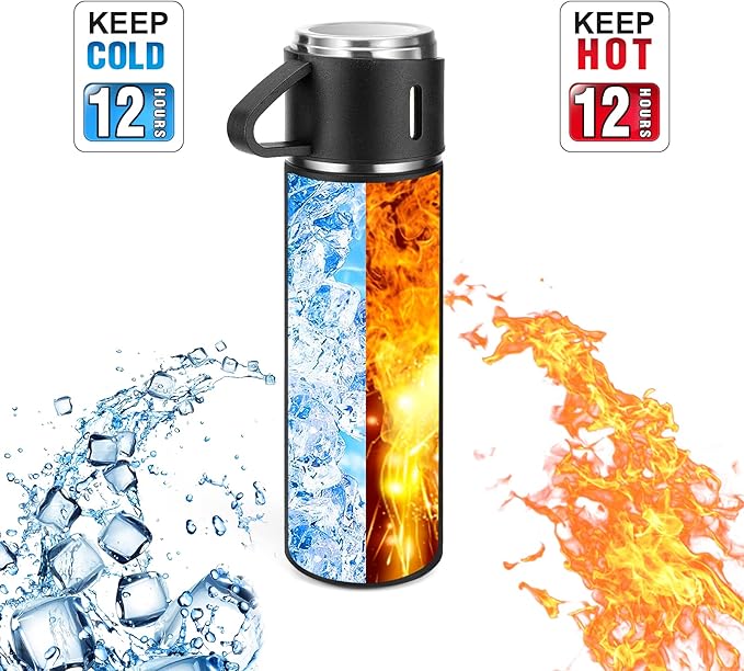 Stainless Steel Thermo 500ml/16.9oz Vacuum Insulated Bottle with Cup for Coffee Hot drink and Cold drink water flask.(Black,Single)