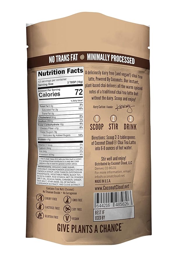 Coconut Cloud: Vegan Spiced Chai Tea Latte | Creamy, Delicious & Easy Dairy Free Alternative. Made in Colorado (Lightly Sweetened, Gluten Free, Soy Free), 7 oz