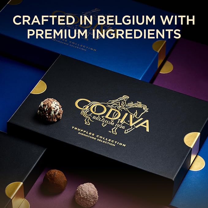 Godiva Signature Truffle Gift Box, Belgian Dark and Milk Chocolates with Ganache Center, Gourmet Gift for Birthdays, Holidays, Non-GMO & Kosher, 15 Pc