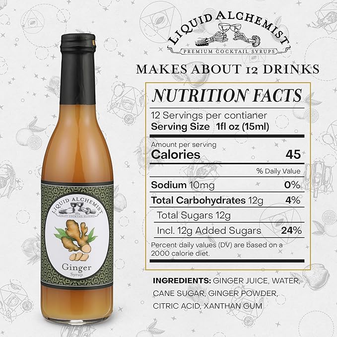 Liquid Alchemist Ginger Syrup for Cocktails - Real Ingredients Make our Liquid Ginger Puree for Cocktails the Perfect Moscow Mule Cocktail Syrup - Our Moscow Mule Mixer is Non-GMO, & Vegan (12 oz)