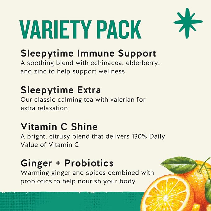 Celestial Seasonings Everyday Wellness Tea Variety Pack, Caffeine Free, 16 Tea Bags Box