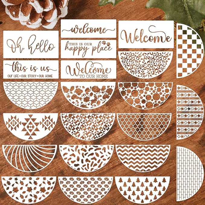 Welcome Stencils for Painting on Wood 12” Welcome Stencil for Door Mat Half Round Stencils for Wood Sign Doormat Fabrics