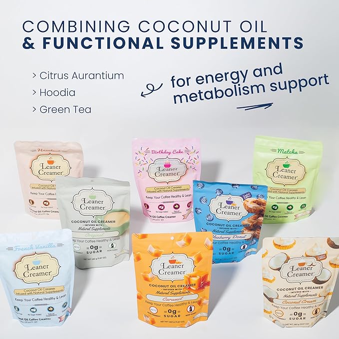 Leaner Creamer Natural Coconut Oil Based Lactose Free Gluten-Free and Sugar-Free Coffee Creamer Powder Infused with Supplements, Decadent Mocha (9.87oz Pouch)