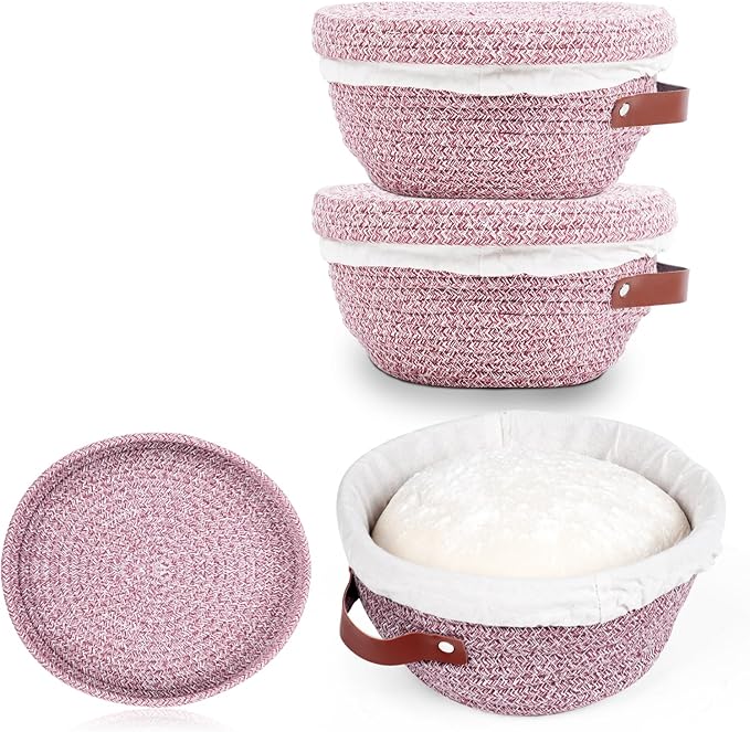 Stackable Cotton Banneton Proofing Basket Set– 9 inch Round Bread Basket x 2 With Cotton Lids, Sourdough Bread Baking Supplies, Pro-Level Bread Proofing Kit
