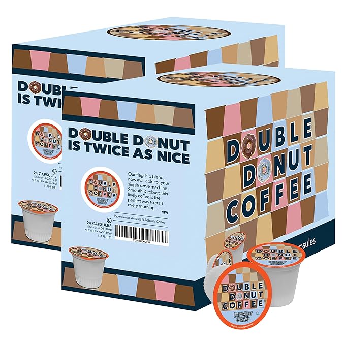 Double Donut Donut Shop Coffee Pods, Coffee Pods Donut Shop Medium Roast Blend, Single-Serve Pods for Keurig K Cup Brewer Machines, 48 Count Value Pack