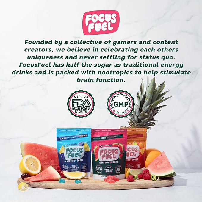 FocusFuel Energy Chews – Watermelon Flavor (15 Servings) – 100mg Caffeine + L-Theanine + B12, Magnesium – All-Natural Energy Boost – No Crash or Jitters