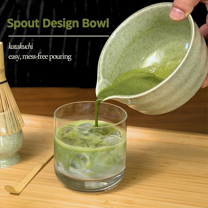 Matcha Whisk Set, Matcha Set, Handcrafted Bamboo Chasen & Ceramic Bowl Matcha Kit, 5 Pcs Matcha Set Whisk and Bowl with Stainless Steel Sifter, Bamboo Scoop & Holder for Matcha Tea Ceremony, Jade