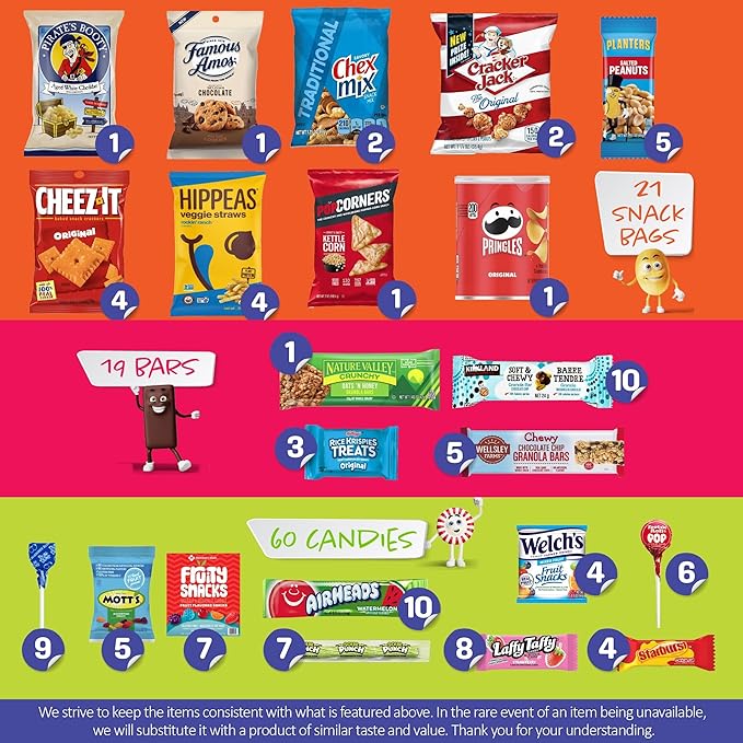 I AM Snacky - Thanksgiving Snack Box Variety Pack Care Package + Greeting Card - SNACKY'S PARTY PACK (100 Count) Birthday Sweet Treats Gift Basket, Candies Chips, Office Food Assortments