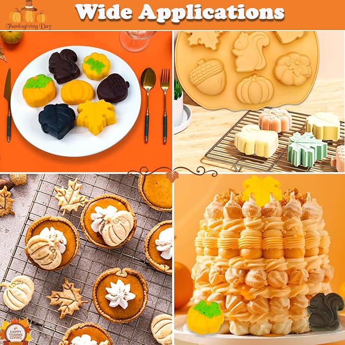 Halloween & Thanksgiving Silicone Molds - 3PC Autumn Cake Molds Set with Acorn Pumpkin Maple Leaf Shapes 21-Cavity Baking Pan for Chocolate Candy Cheesecake Ice Cube Jelly Pudding Soap Candle Making