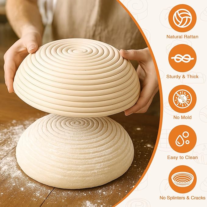 Aliggbent 40Pcs Sourdough Bread Baking Supplies, 10'' Round & Oval Banneton Bread Proofing Baskets with 24 oz Sourdough Starter Jar Kit, Digital Scale, Cutting Board, Knife, Bags ＆ Bread Making Tools