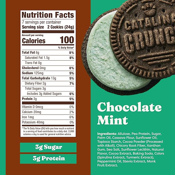 Catalina Crunch Protein Cookies, 4g Protein per Serving | Low-Sugar Sandwich Cookies | Gluten Free, Vegan | Keto Dessert Snacks - Chocolate Mint, 5.9 oz. (14 Count) (Pack of 2)