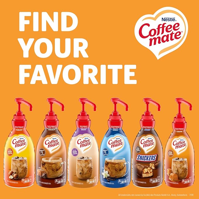 Nestle Coffee mate Coffee Creamer, Caramel, Liquid Concentrate Pump Bottle, Non Dairy, No Refrigeration, 50.7 fl oz (Pack of 6)