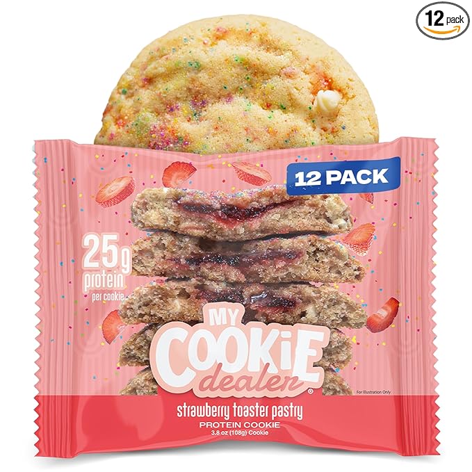 My Cookie Dealer Protein Cookies, Strawberry Toaster (12-Pack, 3.8oz Each) - 25g of Protein per Cookie - Individually Wrapped Workout Snacks for On-The-Go Travel