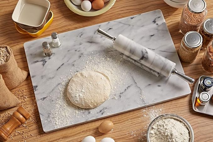 JEmarble Pastry Board 8x12 inch with Non-Slip Rubber Feets for Stability Perfect for Keep the Dough Cool and Chocolate Tempering(Premium Quality) White