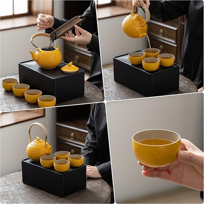 TEANAGOO Japanese Tea Set, Chinese Tea Sets, Porcelain Japanese Tea Cups, Chinese Gongfu Tea Set, Asian Tea Set for Adults, Japanese Teapot Set, 1 Teapot (700ml/25oz) + 4 Tea Cups(205ml/7.2oz), U4