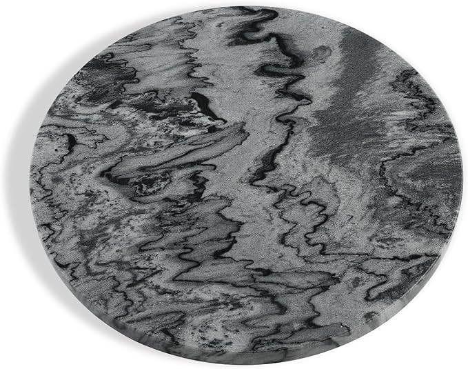 Koville African Natural Marble Cutting Board for Kitchen, 11inch Round Hand Crafted Marble Slab for Cheese, Charcuterie, Pastry Board - Wedding Gift, House Warming Gift(Monte Grigio)