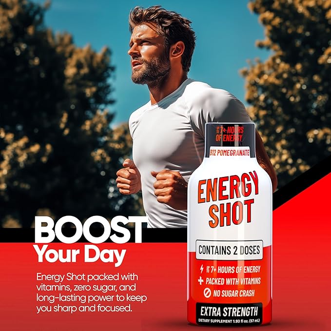 B12 Açaí Pomegranate Extra Strength Energy Shot 24 pk – 260mg Natural Caffeine B12 B6 – Energy & Vitality Support – 2 Servings Sugar Free Zero Calorie Green Tea B-Vitamins Electrolytes Vegan – 1.93 fl oz