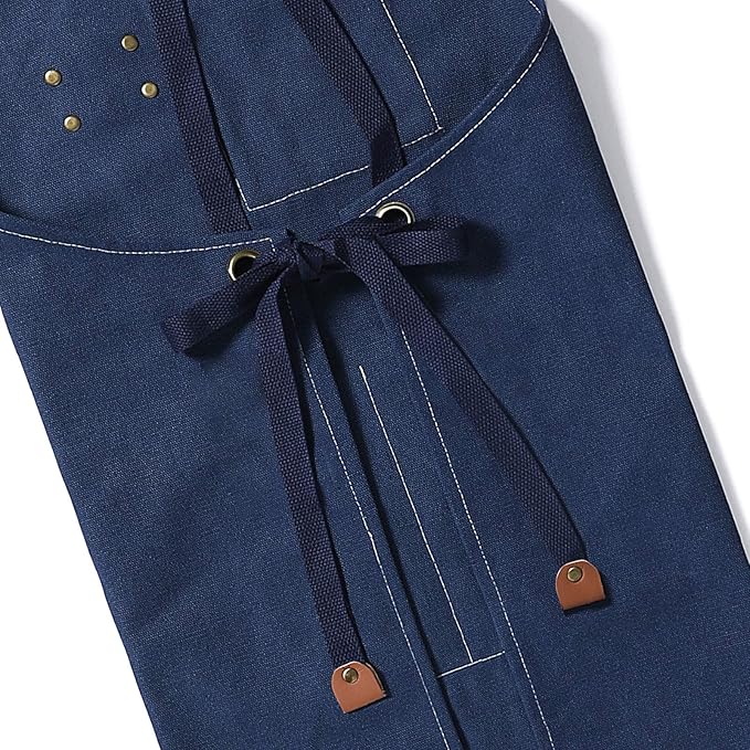 AFUN Chef Aprons for Men Women with Large Pockets, Cotton Canvas Cross Back Heavy Duty Adjustable Work Apron, Size M to XXL (Darkblue)
