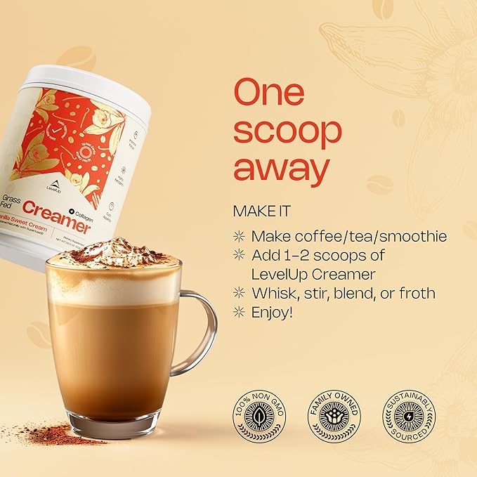 LevelUp Creamer, with Energizing MCT Oil and Collagen Peptides, Keto Coffee Creamer, Supports Natural Energy & Ketone Production - Chocolate Hazelnut, 22 oz