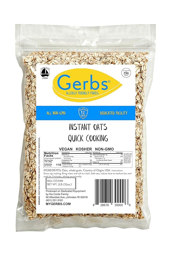Gerbs Gluten-Free Instant Oats 2 lbs. | Carefully Sourced, Resealable Bag | Smooth & Creamy Texture | Top 14 Allergen-Free