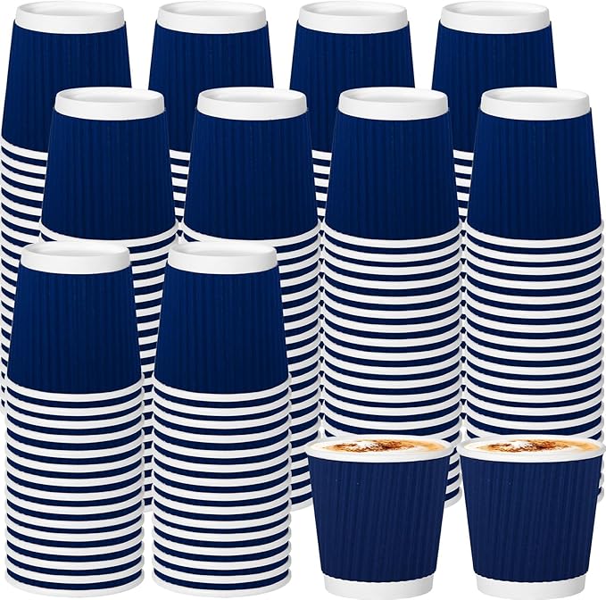 240Pack Paper Espresso Coffee Cups, 4 oz Disposable Coffee Cups,Corrugated Insulated Ripple Wall, Paper Ripple Cups for Coffee, Hot Chocolate and Hot Tea Drinks -Navy