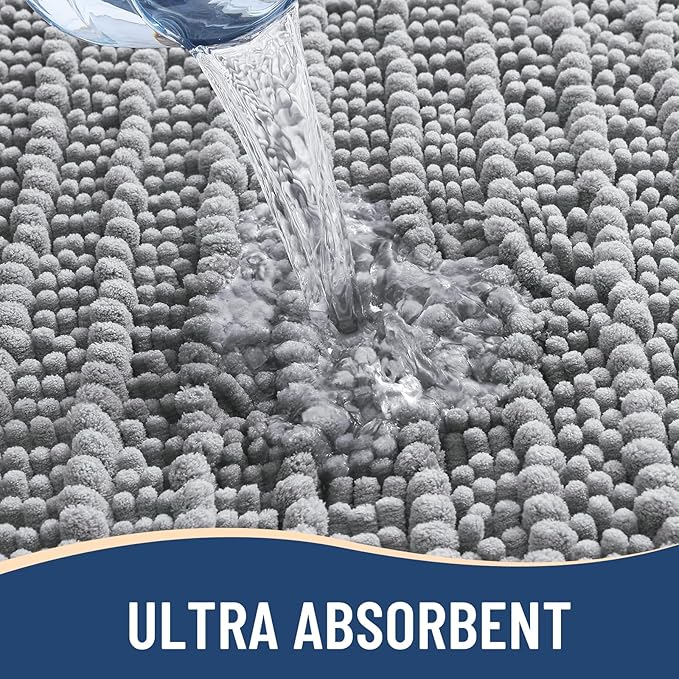 Arotive Luxury Chenille Bathroom Rug Mat, Extra Soft Thick Absorbent Shaggy Bath Rugs, Non-Slip Machine Wash Dry, Plush Bath Mats for Bathroom, Shower and Tub, 30x17, Light Grey