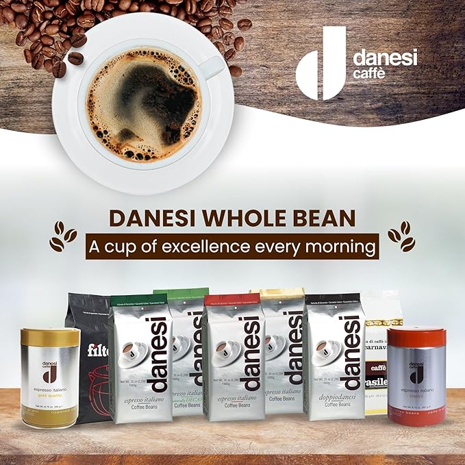 Danesi Caffe Italian Whole Coffee Beans - Espresso Coffee Beans and Medium Roast Whole Bean - Perfect for Espresso Machines, French Press, and Home Brewing - Doppio (8.75 lb)