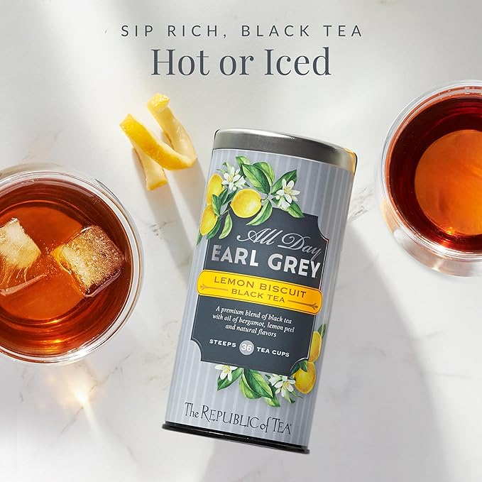 The Republic of Tea – All Day Earl Grey Lemon Biscuit Black Tea, Naturally Caffeinated, 36 Tea Bags