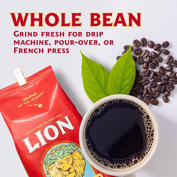 Lion Coffee Toasted Coconut Flavored, Light Roast Whole Bean Coffee, A Taste of Aloha - 24 Ounce Bag