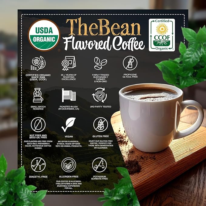 The Bean Organic Coffee Company Water Processed DECAF Pumpkin Spice, Medium Roast, Whole Bean Coffee, 16-Ounce Bags (Pack of 2)
