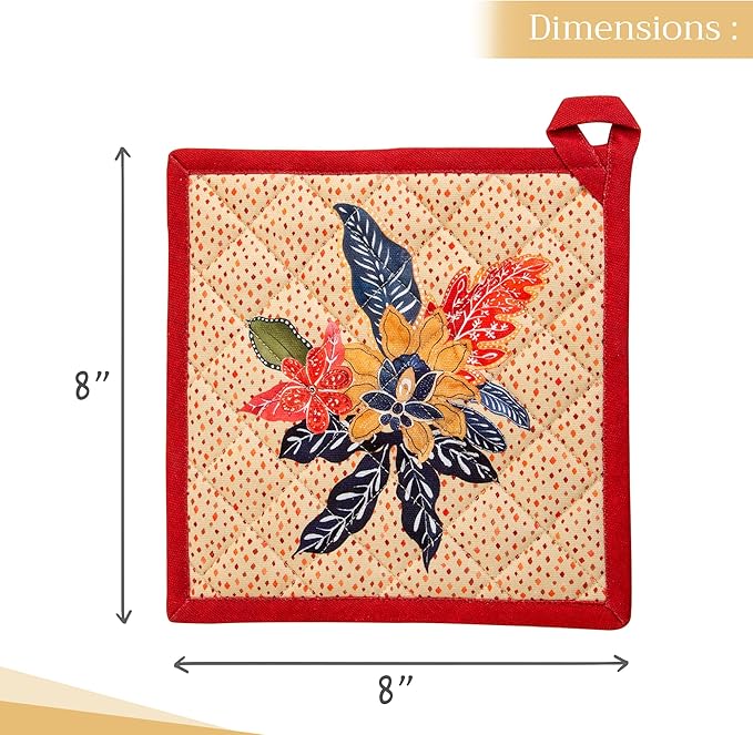 Maison d' Hermine Pot Holders Set 100% Cotton Heat Resistant Potholders 8" x 8" Hot Pads with Loop BBQ, Cooking, Baking, Grilling, Kitchen, Handling Hot Pans (Pack of 2, Kalahari)
