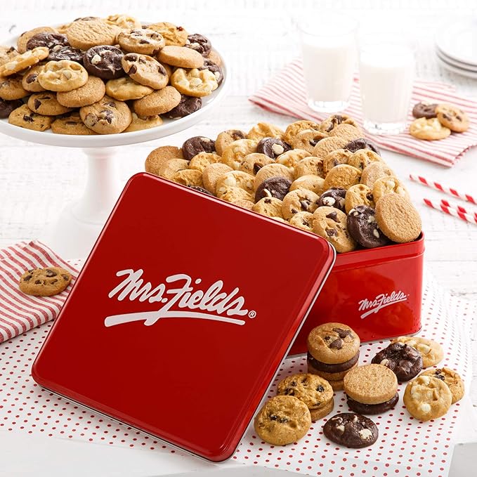Mrs. Fields 72 Nibblers Bite-Sized Cookies Signature Tin - Assorted with 72 Nibblers Cookies in our 5 Classic Cookie Flavors
