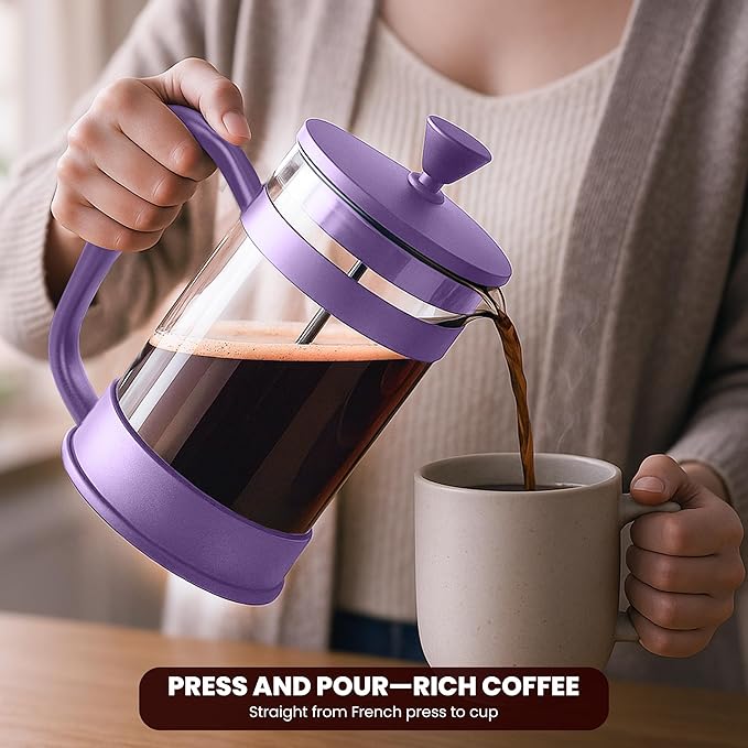 Utopia Kitchen 12 Ounce 0.35 Liter French Press Coffee Maker, Tea Maker, Travel Coffee Presses, Heat Resistant Thickened Borosilicate Coffee Pot for Camping Travel Gifts, Plum Pack of 1