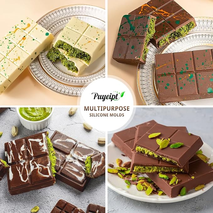 2 Pcs Large Dubai Chocolate Bar Molds, 0.8 Inch Deep Silicone Stuffed Chocolate Bar Molds, Big and Thick Candy Bar Moulds for Filling Homemade Knafeh Pistachio Bars