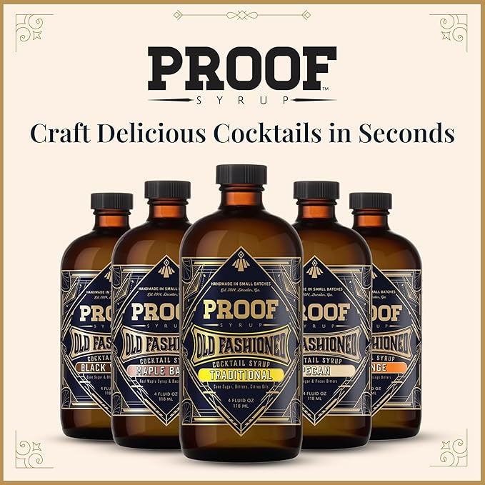 Proof Syrup - Old Fashioned Cocktail Mix - Made with Real Bitters & Cane Sugar - Pecan - Fast, Easy, Delicious, Handcrafted Cocktail Syrup - 4oz