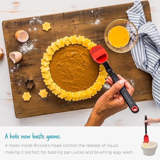 Dreamfarm Brizzle 3-In-1 Flexible Silicone Sit-Up Basting, Drizzle, Scooping Brush with In-Built Sauce Resevoir - Red