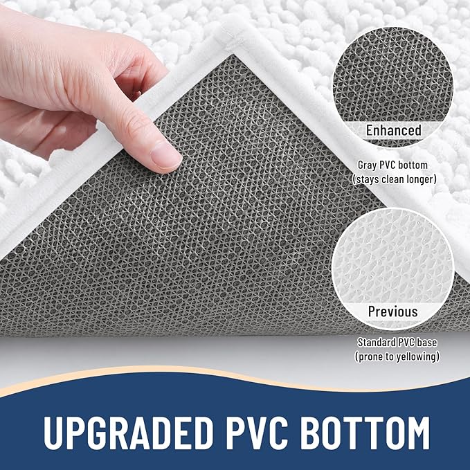 Arotive Luxury Chenille Bathroom Rug Mat, Extra Soft Thick Absorbent Shaggy Bath Rugs, Non-Slip Machine Wash Dry, Plush Bath Mats for Bathroom, Shower and Tub, 44x24, White