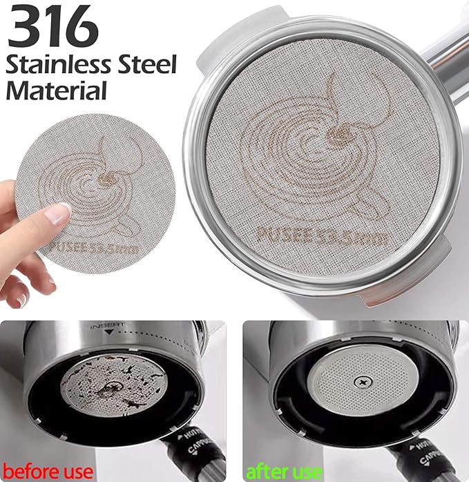 PUSEE Espresso Dosing Funnel & Puck Screen, Magnetic Coffee Dosing Ring Aluminum Metal, Reusable 1.7mm Thickness 150m Espresso Puck Screen 316 Stainless Steel Fits 51mm Portafilter