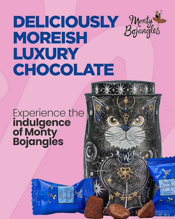 Monty Bojangles Cocoa Dusted Chocolate Truffles Cat Tin (Diamond Empress - 7oz) Four Flavors In One, Luxury Chocolatey Truffles - Collectable Cat Tin, Chocolate Gift Box With Bespoke Design