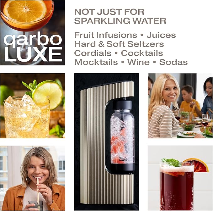 Twenty39 qarbo LUXE Premium Metal Sparkling Water Maker Machine - Soda Beverage Carbonator for Home, Seltzer Water Carbonation Fizz Maker (Tuscan Gold)
