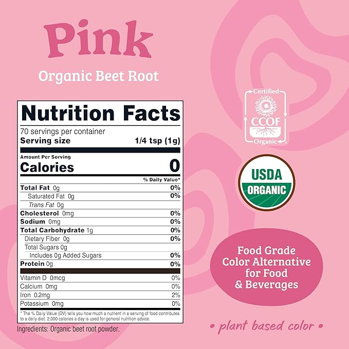 Nutricost Pink Plant Based Food Coloring From Organic Beet Root Powder (60 Servings) - Nutricolor Color Alternative For Food & Beverages