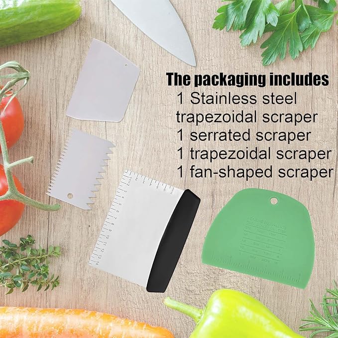 Dough Scraper Plastic Bench Scraper, Dough Scraper Tool Dough Cutter, Flexible Bench Scraper for Making Bread Pizza, 4 PCS