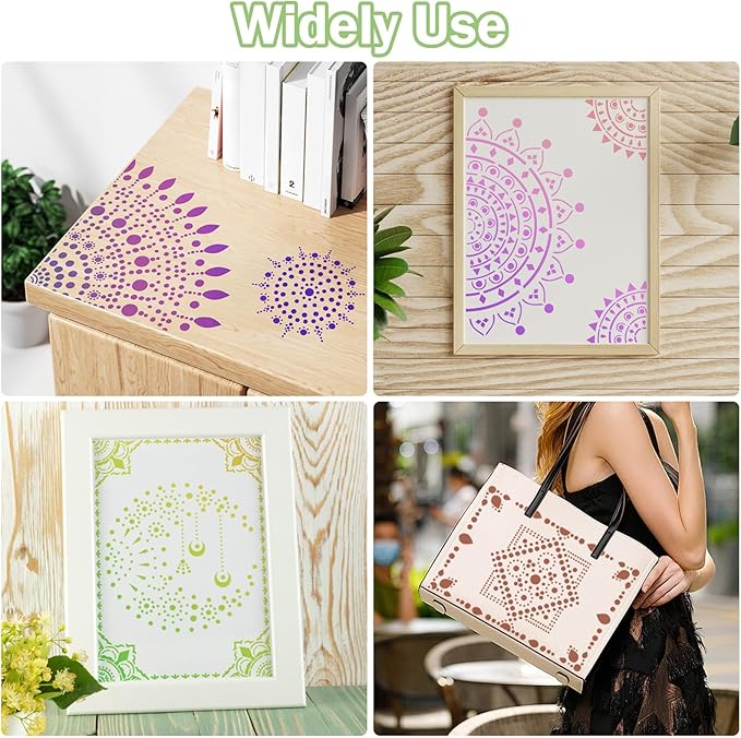 A4 Mandala 4 Pack 11x8'' Mandala Stencils for Painting on Wood, Floor, Wall, Tile Fabric, Reusable Furniture Stencils Painting Template
