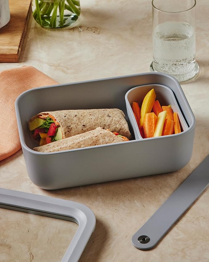 Caraway 2pc Glass Food Storage Set - 6.6 Cup Food Containers (2) - Ceramic Coated - Non Toxic, Non Stick Lunch Box with Lids. Dishwasher, Oven, & Microwave Safe - Cream