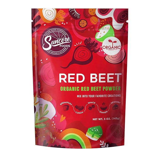 Suncore Foods Organic Red Beet Powder, Red Food Coloring Powder, Gluten-Free, Non-GMO, 5oz (1 Pack)