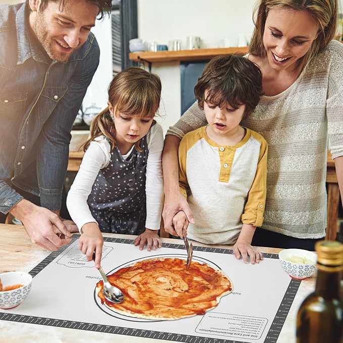 Silicone Baking Mat with Measurement, Non Stick Pastry Mat for Dough Rolling, Fondant Mat, Pie Crust Pizza, Macaron,Cookie Sheet, Reusable Baking Supplier Tools