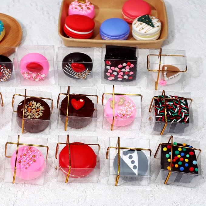 50 Pack Small Clear Boxes Single Chocolate Covered Ore Boxes Macaron Boxes Party Favor Box for Candy Christmas Birthday Wedding (2.17"×2.17"×1.39")