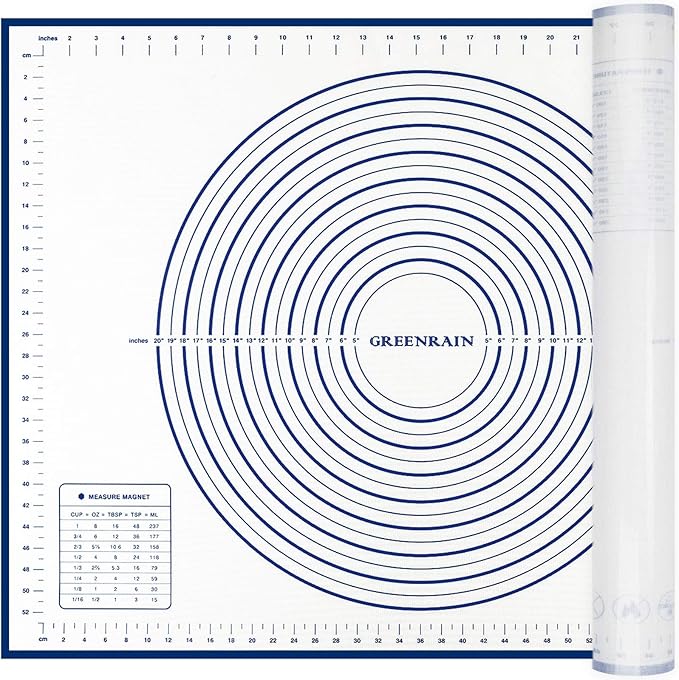 Silicone Pastry Mat Extra Thick Large Non Stick Baking Supplies Kitchen Counter Cooking Rolling Dough Sheet Pie Crust Sourdough Bread Oven Liner with Measurement (XXL-24''(W)*32''(L), 2#Blue)