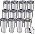 30 oz Tumbler with Lid Stainless Steel Tumblers Bulk Vacuum Insulated Cup Reusable Powder Coated Travel Mug Double Wall Leak Proof Cups Keep Cold Drinks for 12 Hours Stainless, Set of 12