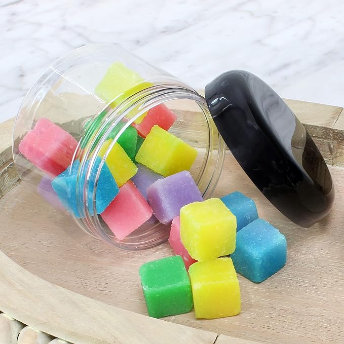 Cornucopia Brands 12 Ounce Clear Plastic Jars w/Black Plastic Lids (6-Pack); BPA Free PET Stackable Canisters for Bathroom & Kitchen Storage
